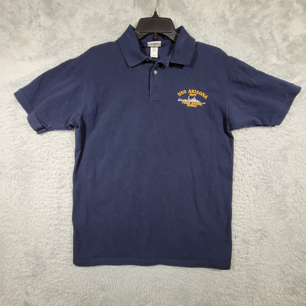 Anvil Polo Shirt Mens Medium Blue USS Arizona Pearl Harbor Hawaii Military